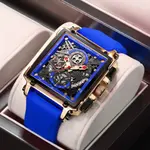 LIGE 8935 Exclusive Square Dial Analog Hollow Luxury Men's Watch – Dial Color: Blue, Strap Color: Blue – Thumbnail 2