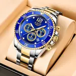 LIGE 8924 Analog Moon Phase High Quality Stainless Steel Men's Watch – Dial Color: Blue, Strap Color: Silver – Thumbnail 2