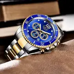 LIGE 8924 Analog Moon Phase High Quality Stainless Steel Men's Watch – Dial Color: Blue, Strap Color: Silver – Thumbnail 4