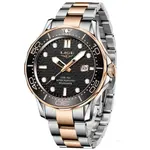 LIGE 8936 Analog Stainless Steel Waterproof Luxury Men's Watch – Dial Color: Black, Strap Color: Rose – Thumbnail 1