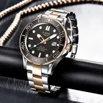 LIGE 8936 Analog Stainless Steel Waterproof Luxury Men's Watch – Dial Color: Black, Strap Color: Rose – Thumbnail 3