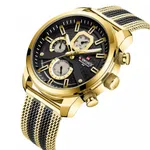 NaviForce NF9211 Chronograph Stainless Steel Luminous Men's Watch – Dial Color: Black, Strap Color: Gold  – Thumbnail 2