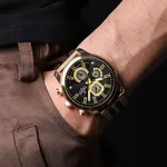 NaviForce NF9211 Chronograph Stainless Steel Luminous Men's Watch – Dial Color: Black, Strap Color: Gold  – Thumbnail 4