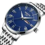 Nibosi 2569 Roman Number With Stainless Steel Analog Men's Watch – Dial Color: Blue, Strap Color: Silver – Thumbnail 2