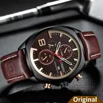 Curren 8324 Genuine Leather Strap Quartz Chronograph Men's Watch – Dial Color: Black, Strap Color:  Brown  – Thumbnail 2