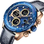 Naviforce NF9197L Comfortable Genuine Leather Strap Dual Display Sport Men's Watch – Dial Color: Gold, Strap Color: Blue – Thumbnail 3