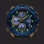 Naviforce NF9197L Comfortable Genuine Leather Strap Dual Display Sport Men's Watch – Dial Color: Gold, Strap Color: Blue – Thumbnail 5
