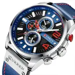 Curren 8393 High Quality Genuine Leather Straps Chronograph Men's Watch – Dial Color: Blue, Strap Color: Blue – Thumbnail 3