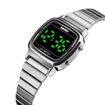 SKMEI 1543 LED Digital Women's Watch – Dial Color: Black, Strap Color: Silver – Thumbnail 2