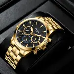 Nibosi 2565 High Quality Stainless Steel Analog Men's Watch – Dial Color: Black, Strap Color: Gold – Thumbnail 4