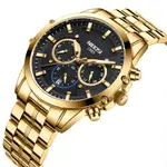 Nibosi 2565 High Quality Stainless Steel Analog Men's Watch – Dial Color: Black, Strap Color: Gold – Thumbnail 3