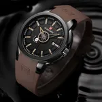 NAVIFORCE 9107 Luxury Brand Military Quartz Analog Sports Men's Watch – Dial Color: Black, Strap Color:  Brown  – Thumbnail 3