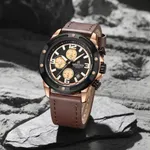 Naviforce 8074 Leather Strap Luminous Chronograph Men Quartz Wristwatch – Dial Color: Brown, Strap Color:  Brown  – Thumbnail 2