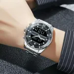 Skmei 1850 Dual Movement Waterproof Multifunction Men's Watch – Dial Color: Black, Strap Color: Silver – Thumbnail 3