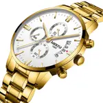 Nibosi 2309 Stainless Steel Multifunctional Classical Men's Watch – Dial Color: White, Strap Color: Gold  – Thumbnail 3