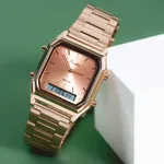 Skmei 1220 Stianless Steel Dual Display Digital Men's Watch – Dial Color: Rose, Strap Color: Rose – Thumbnail 4