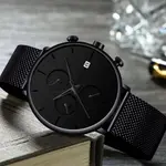 CRRJU 2268 Luxury Black Mesh Steel Band Chronograph Casual Fashion Men’s Watch – Dial Color: Black, Strap Color: Black – Thumbnail 3