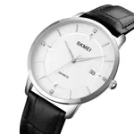 SKMEI 1801 Business Calendar Leather Strap Classic Quartz Watch – Dial Color: White, Strap Color: Black – Thumbnail 2