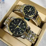Poedagar 936 Couple Watch - Black Silver With Premium Box – Dial Color: Black, Strap Color: Silver – Thumbnail 5