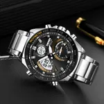 Skmei 1889 Dual Display Chronograph Stainless Steel Men's Watch – Dial Color: Brown, Strap Color: Silver – Thumbnail 4