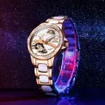 Olevs 6639 automatic mechanical ceramic wristwatch set gift for women – Dial Color: White, Strap Color: White – Thumbnail 3