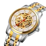 SKMEI 9222 Skeleton Hollow Automatic Mechanical Men's Watch – Dial Color: Gold, Strap Color: Silver – Thumbnail 2