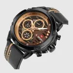 Naviforce NF9110L Genuine Leather Strap Six Hands Quartz Classic Men's Watch – Dial Color: Bronze, Strap Color: Black – Thumbnail 2