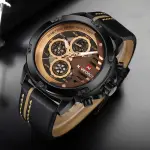 Naviforce NF9110L Genuine Leather Strap Six Hands Quartz Classic Men's Watch – Dial Color: Bronze, Strap Color: Black – Thumbnail 4