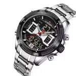 Naviforce NF9201 High Quality Stainless Steel Dual Movement Sport Fashion Men's Watch – Dial Color: Black, Strap Color: Silver – Thumbnail 2