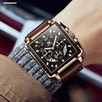 OLEVS 9919 Elite Sports Leather Strap Square Dial Chronograph Men's Analog Watch  – Dial Color: Black, Strap Color:  Brown  – Thumbnail 6