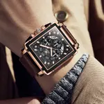 OLEVS 9919 Elite Sports Leather Strap Square Dial Chronograph Men's Analog Watch  – Dial Color: Black, Strap Color:  Brown  – Thumbnail 4