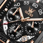 OLEVS 9919 Elite Sports Leather Strap Square Dial Chronograph Men's Analog Watch  – Dial Color: Black, Strap Color:  Brown  – Thumbnail 2