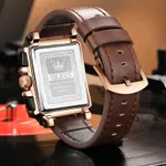OLEVS 9919 Elite Sports Leather Strap Square Dial Chronograph Men's Analog Watch  – Dial Color: Black, Strap Color:  Brown  – Thumbnail 3
