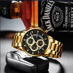Nibosi 2369 Multifunction Stainless Steel Fashionable Men Watch – Dial Color: Black Gold, Strap Color: Gold – Thumbnail 3