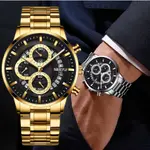 Nibosi 2369 Multifunction Stainless Steel Fashionable Men Watch – Dial Color: Black Gold, Strap Color: Gold – Thumbnail 4