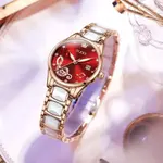 Olevs 3605 Luxury Quartz Rhinestone Ceramics Strap Wristwatch – Dial Color: Red, Strap Color: White – Thumbnail 2