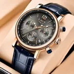 LIGE 8927 Analog Premium Leather Strap Men's Luxury Watch – Dial Color: Black, Strap Color: Black – Thumbnail 2