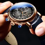 LIGE 8927 Analog Premium Leather Strap Men's Luxury Watch – Dial Color: Black, Strap Color: Black – Thumbnail 3