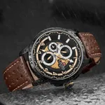 NAVIFORCE NF9142 PU Leather Chronograph Men's Watch – Dial Color: Black, Strap Color:  Brown  – Thumbnail 4