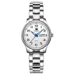 OLEVS 5567 Royal Stainless Steel Waterproof Chronograph Couple's Watch with Luminous – Dial Color: White, Strap Color: White – Thumbnail 2