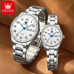 OLEVS 5567 Royal Stainless Steel Waterproof Chronograph Couple's Watch with Luminous – Dial Color: White, Strap Color: White – Thumbnail 6