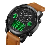 Skmei 1653 Digital Water Resistant Leather Analog Quartz Men's Watch – Dial Color: Black, Strap Color:  Brown  – Thumbnail 3