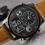 Skmei 1653 Digital Water Resistant Leather Analog Quartz Men's Watch – Dial Color: Black, Strap Color:  Brown  – Thumbnail 4