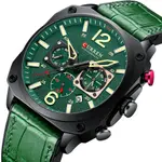 Curren 8398 Luxury Genuine Leather Straps Chronograph Sports Men's Watch – Dial Color: Green, Strap Color: Green  – Thumbnail 3