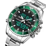 Skmei 1850 Dual Movement Waterproof Multifunction Men's Watch – Dial Color: Green, Strap Color: Silver – Thumbnail 3