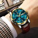 Poedagar 936L Luxury Waterproof Luminous Leather Men's Watch – Dial Color: Blue, Strap Color:  Brown  – Thumbnail 5