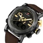 NAVIFORCE 9094 Fashion Quartz Digital Dual Display Sports Men's Watch – Dial Color: Black, Strap Color:  Brown  – Thumbnail 2