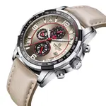 Naviforce NF8020L Luxury Leather Quartz Chronograph Casual Sports Style Men's Watch – Dial Color: Silver, Strap Color: Grey – Thumbnail 3