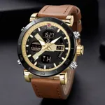 Naviforce 9132 Sport Military Dual Display Multifunction Men's Watch – Dial Color: Gold, Strap Color:  Brown  – Thumbnail 3