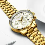 Nibosi 2351 Classic Stainless Steel Multifunctional Chronograph Analog Fashion Men's Watch – Dial Color: White Gold, Strap Color: Gold – Thumbnail 3
